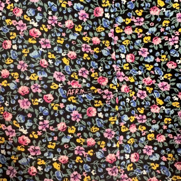 AFRM Button Front Puff Sleeve Floral Maxi Dress Size M Black Micro Floral Multi - Picture 8 of 11